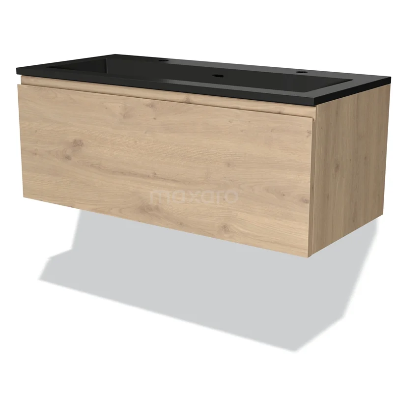 Modulo Vanity units with basin | 100 cm Light brown oak Handle-less front Quartz 1 drawer BMW11-03471