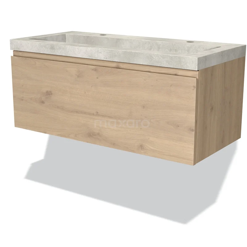 Modulo Vanity units with basin | 100 cm Light brown oak Handle-less front Concrete 1 drawer BMW11-03472