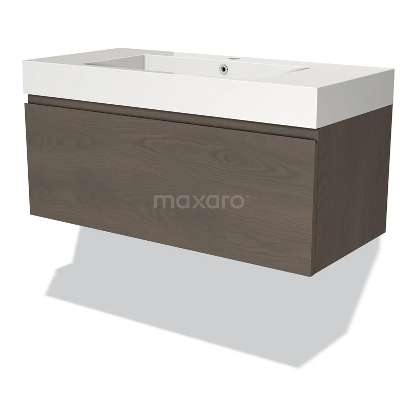 Modulo Vanity units with basin | 100 cm Dark brown oak Handle-less front Mineral marble 1 drawer BMW11-03516