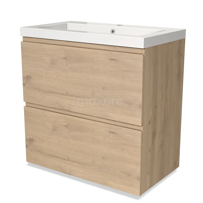 Wooden bathroom unit with white vanity units with basin, two drawers and a modern design, perfect for stylish bathroom organisation.