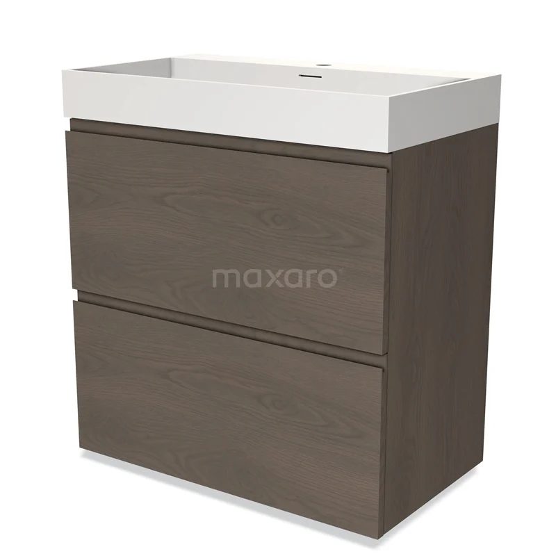 Modulo Vanity units with basin | 80 cm Dark brown oak Handle-less front Solid surface 2 stacked drawers under each other BMW13-01192