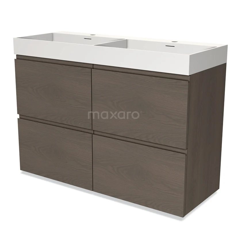 Modulo Vanity units with basin | 120 cm Dark brown oak Handle-less front Solid surface 4 high drawers BMW14-00516