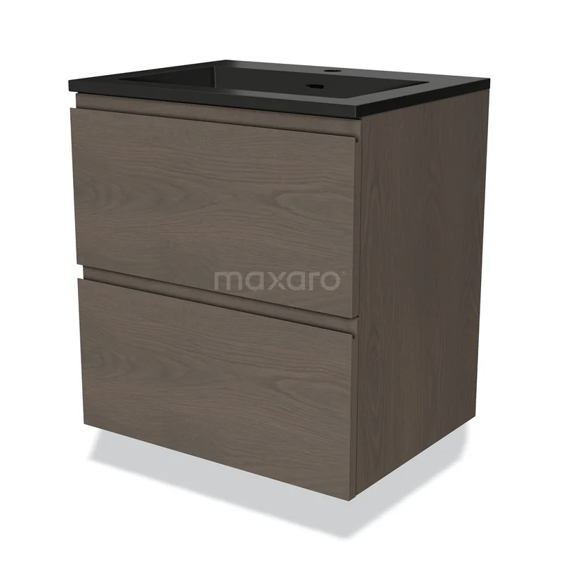 Modulo Vanity units with basin | 60 cm Dark brown oak Handle-less front Quartz 2 Stacked drawers BMW17-03537