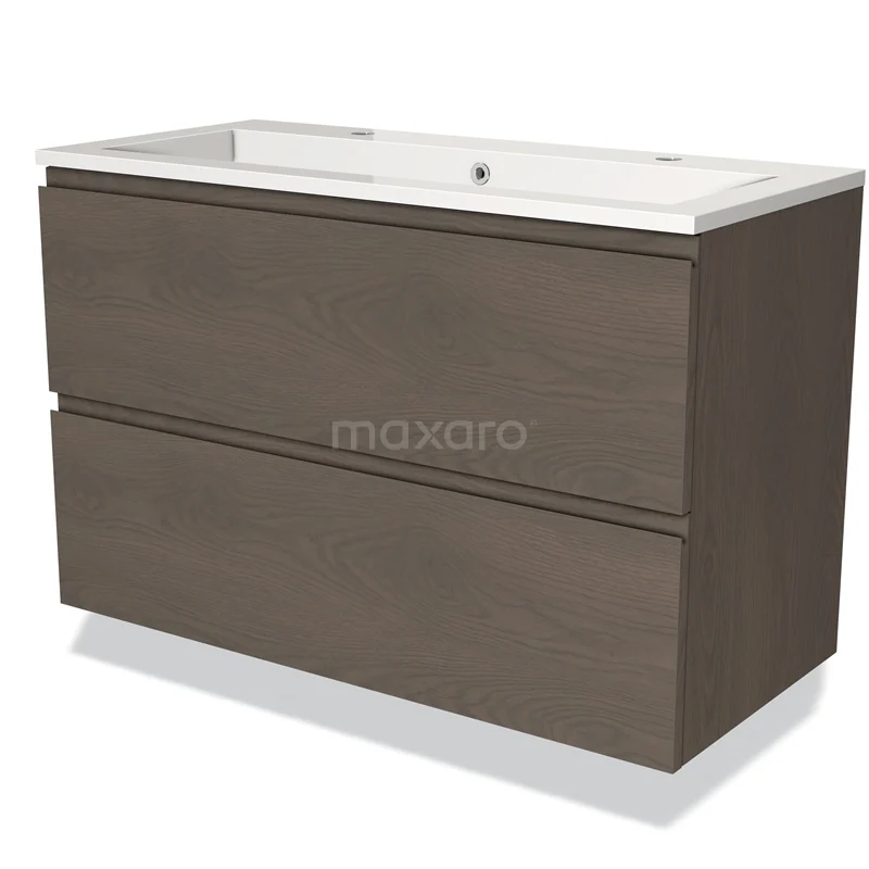 Modulo Vanity units with basin | 100 cm Dark brown oak Handle-less front Mineral marble 2 Stacked drawers BMW17-03674