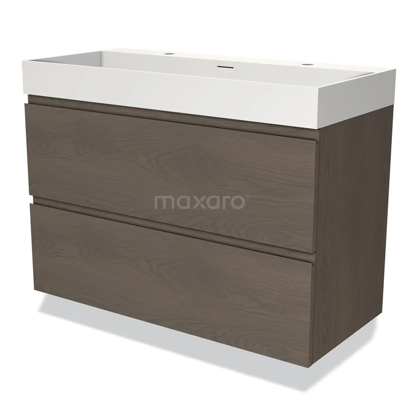 Modulo Vanity units with basin | 100 cm Dark brown oak Handle-less front Solid surface 2 Stacked drawers BMW17-03679