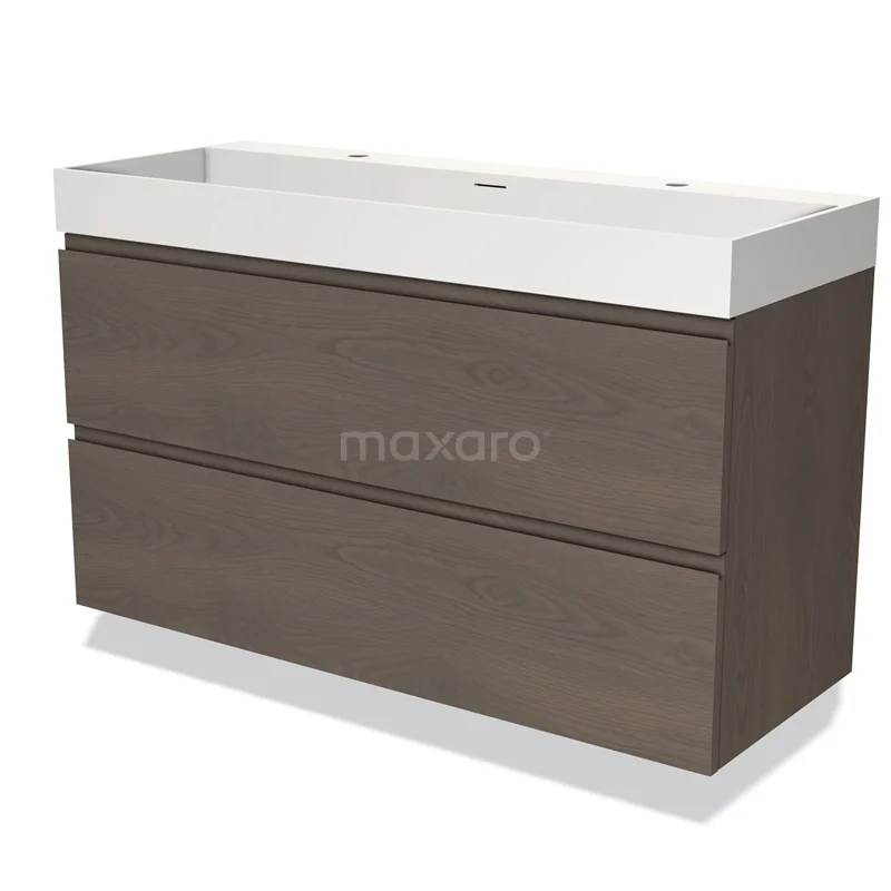 Modulo Vanity units with basin | 120 cm Dark brown oak Handle-less front Solid surface 2 Stacked drawers BMW17-03722