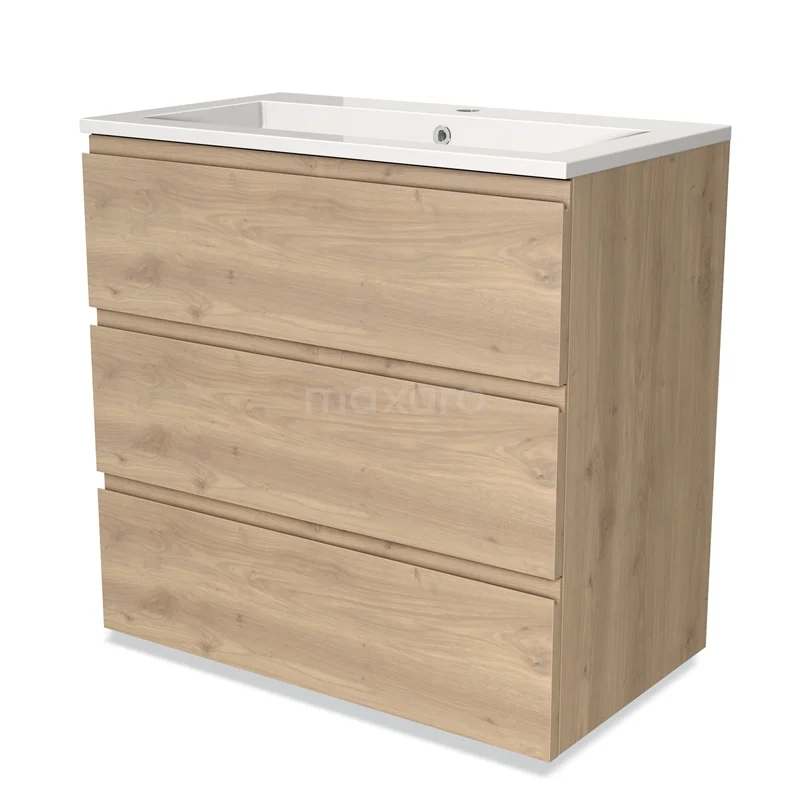 Modulo Vanity units with basin | 80 cm Light brown oak Handle-less front Mineral marble 3 drawers BMW19-02020