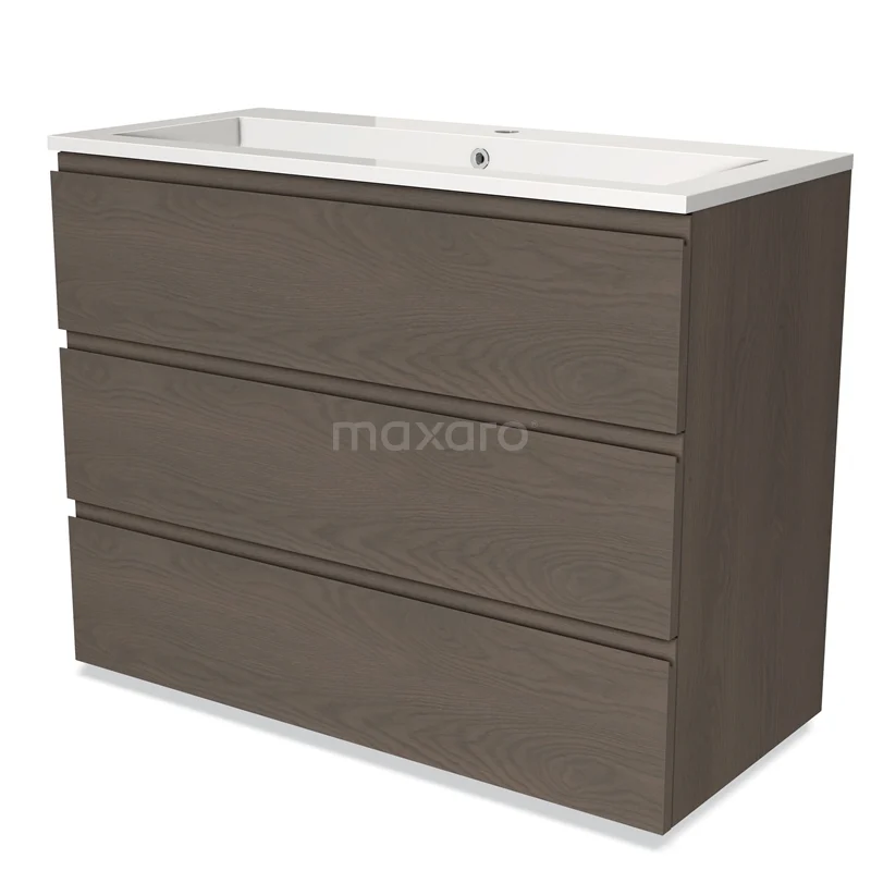 Modulo Vanity units with basin | 100 cm Dark brown oak Handle-less front Mineral marble 3 drawers BMW19-02110
