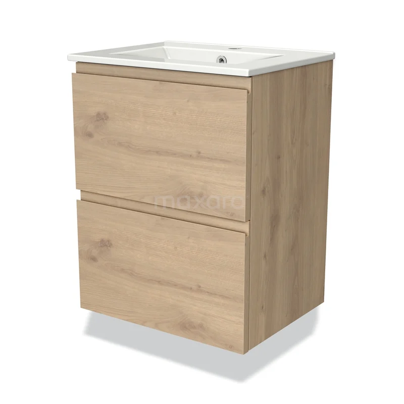 Modulo Slim Vanity units with basin | 50 cm Light brown oak Handle-less front Ceramic 2 Stacked drawers BMW37-00707