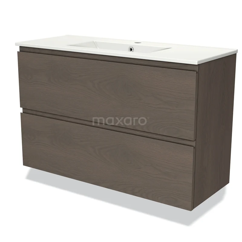 Modulo Slim Vanity units with basin | 100 cm Dark brown oak Handle-less front Ceramic 2 Stacked drawers BMW37-00764