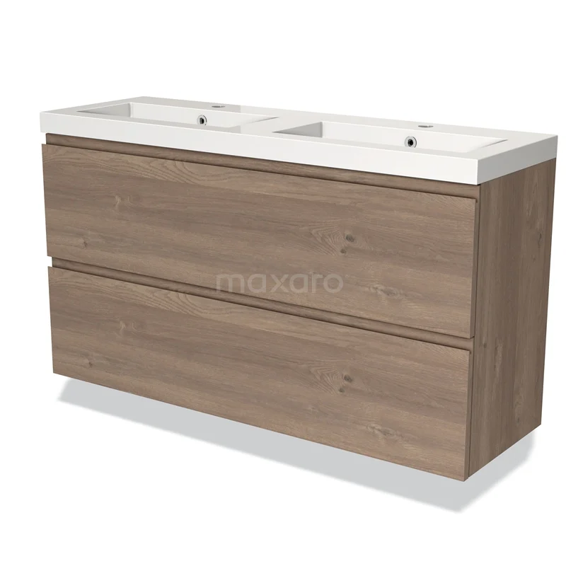 Modulo Slim Vanity units with basin | 120 cm Mid brown oak Handle-less front Mineral marble 2 Stacked drawers BMW37-00768