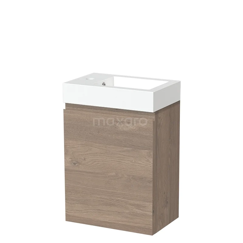 Modulo Pico WC-Möbel mit Waschbecken | 40 cm Mittelbraune Eiche Grifflose Front Mineralguss TMW10-00344 Holz-Badmöbel mit Waschbecken, kompaktes Design in heller Eiche-Optik, ideal für kleine Bäder.