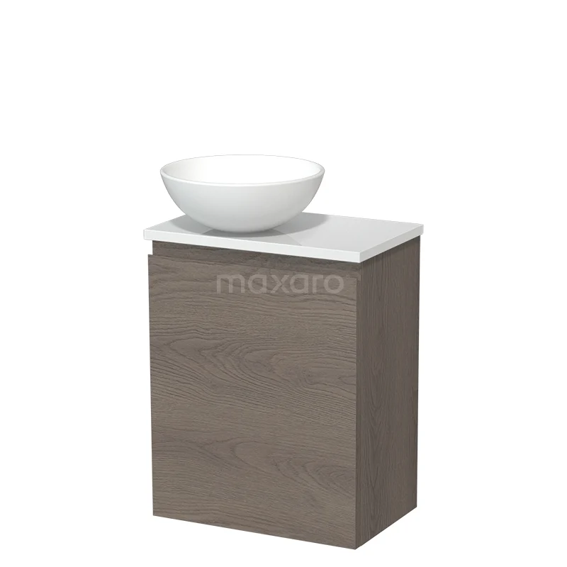 Toilet unit with countertop wash basin | 41 cm Dark brown oak Handleless front Matte white Ceramic basin High-gloss white worktop TMK10-09106