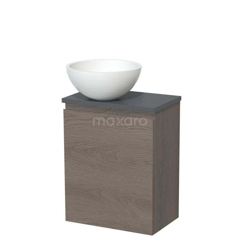 Toilet unit with countertop wash basin | 41 cm Dark brown oak Handleless front Matte white Solid surface wash basin Dark grey worktop TMK10-09128