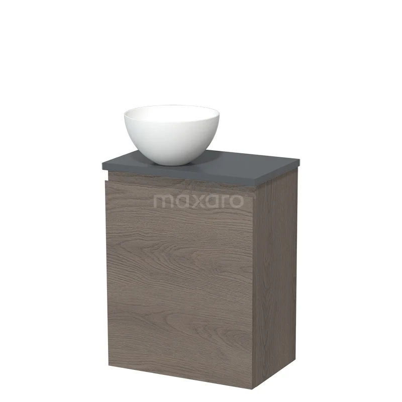 Toilet unit with countertop wash basin | 41 cm Dark brown oak Handleless front Matte white Solid surface wash basin Dark grey worktop TMK10-09129