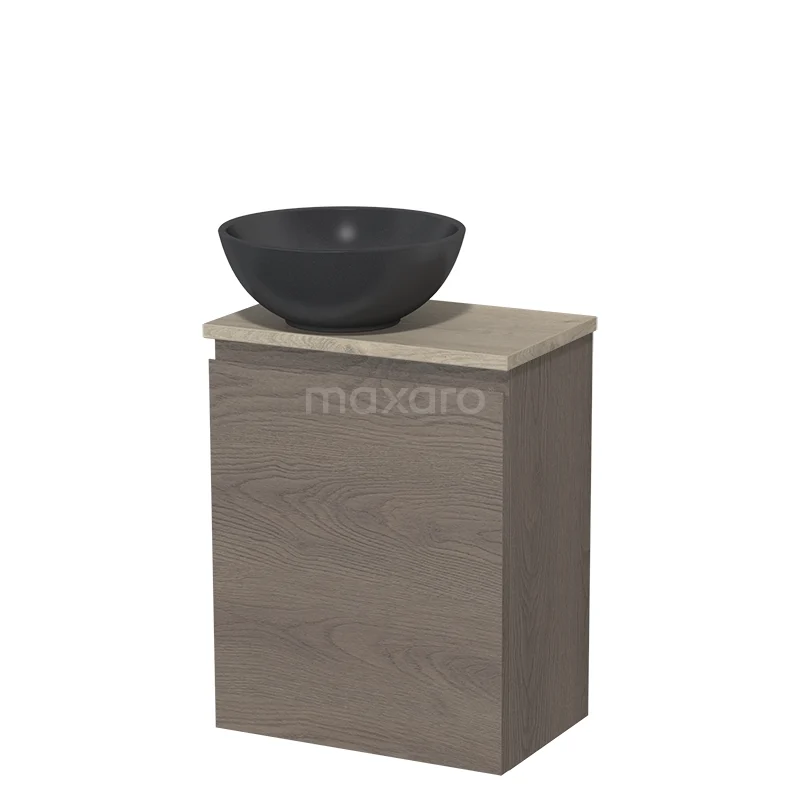 Toilet unit with countertop wash basin | 41 cm Dark brown oak Handleless front Matte black Quartz basin Light grey oak worktop TMK10-09162