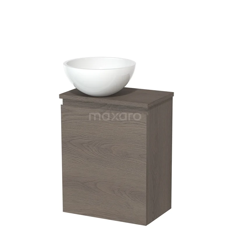 Toilet unit with countertop wash basin | 41 cm Dark brown oak Handleless front High-gloss white Mineral marble countertop wash basin Dark brown oak worktop TMK10-09187
