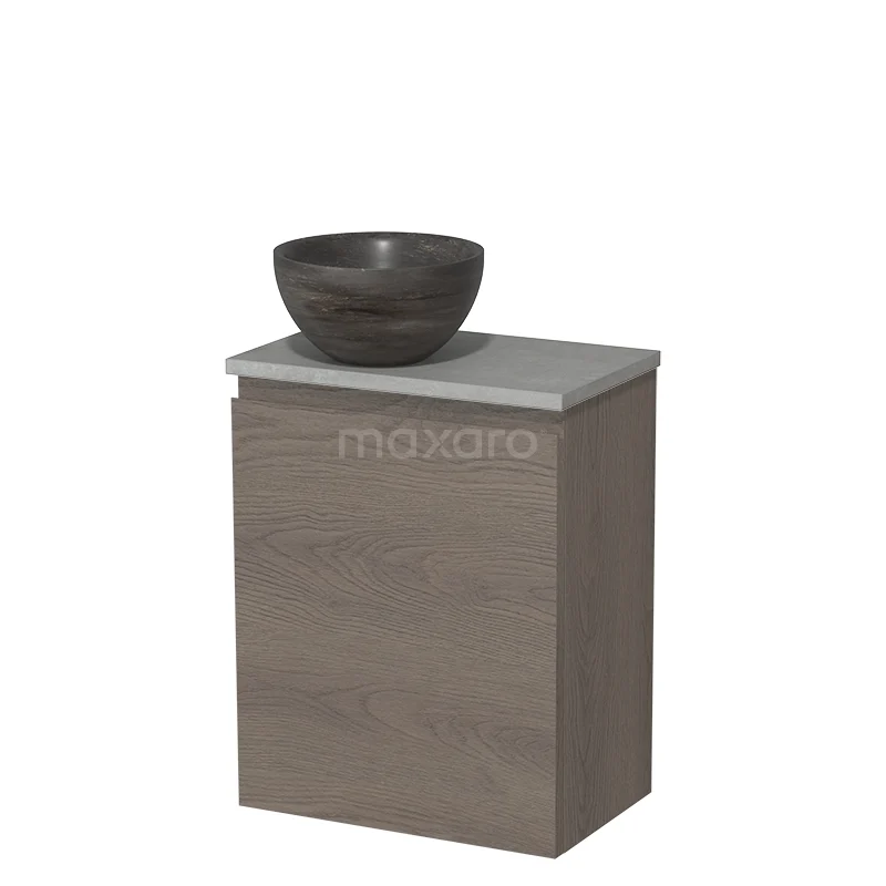 Toilet unit with countertop wash basin | 41 cm Dark brown oak Handleless front Blue stone Natural stone Countertop wash basin Light grey concrete worktop TMK10-09211