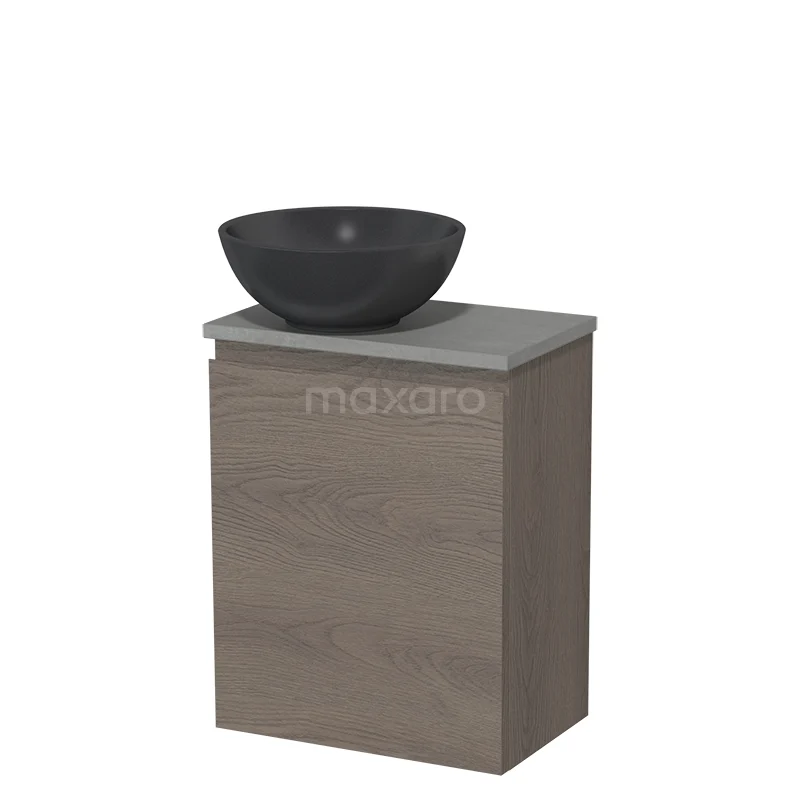 Toilet unit with countertop wash basin | 41 cm Dark brown oak Handleless front Matte black Quartz worktop Light grey concrete Fronts TMK10-09212