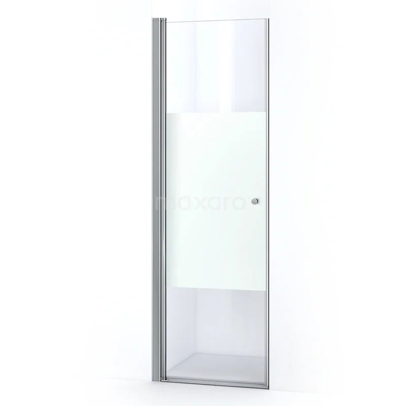 Duschtür Zircon Comfort 70cm aus klarem Sicherheitsglas mit mattem Streifen Chrom S0312-0770N Glasdouchedeur mit matt weißem Paneel und Aluminiumprofil, ideal für moderne Bäder.