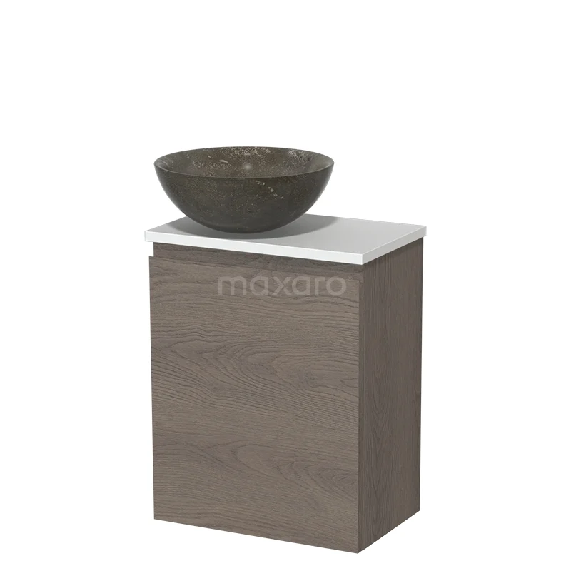 Toilet unit with countertop wash basin | 41 cm Dark brown oak Handleless front Blue stone Natural stone Countertop wash basin Matte white worktop TMK10-09540