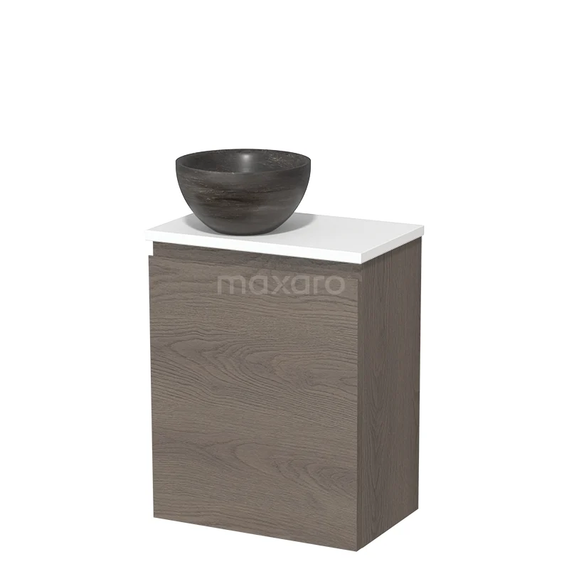 Toilet unit with countertop wash basin | 41 cm Dark brown oak Handleless front Blue stone Natural stone Countertop wash basin Matte white worktop TMK10-09541