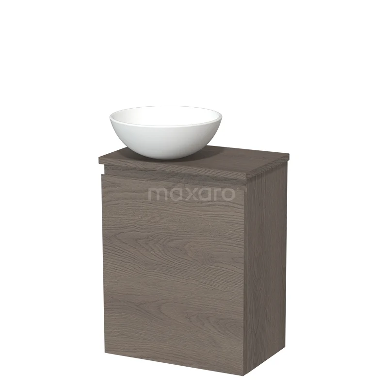 Toilet unit with countertop wash basin | 41 cm Dark brown oak Handleless front Matte white Ceramic countertop wash basin Dark brown oak worktop TMK10-09606