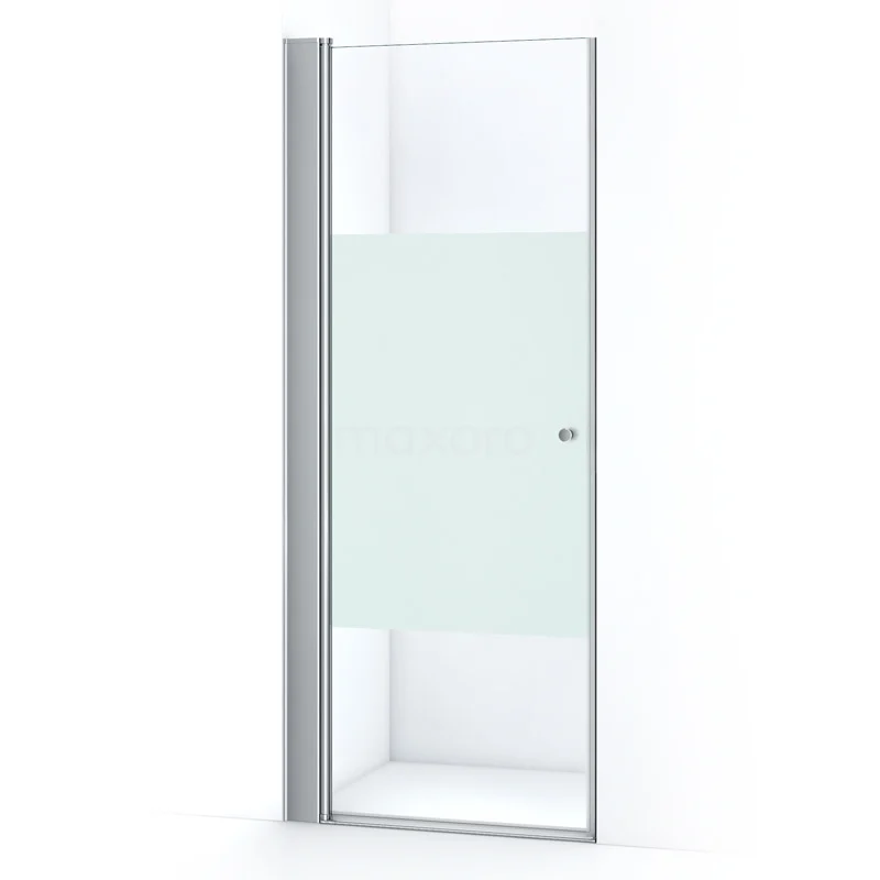 Duschtür Zircon Comfort 85cm aus klarem Sicherheitsglas mit mattem Streifen Chrom S0332-0870N Glas Drehtür mit Matt Weißer Streifen, Aluminium Profil, geeignet als Badezimmer Dusche. Modernes Design.