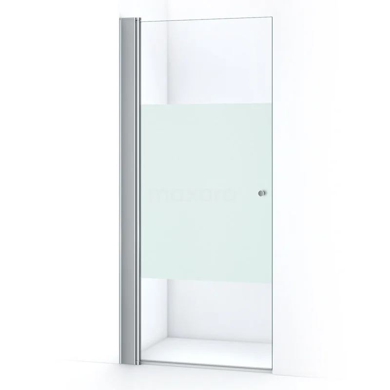 Duschtür Zircon Comfort 90cm aus klarem Sicherheitsglas mit mattem Streifen Chrom S0332-0900N Glasdouchedeur mit matt weißem Privatsphäre-Panel und silberfarbenem Profil, ideal für moderne Bäder.
