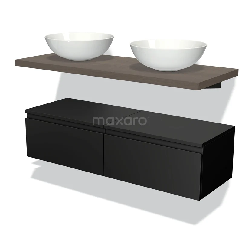 Modulo Plato Vanity units for countertop basin | 120 cm Matte black Handle-less front Dark brown oak worktop Low floating BMK32-00256