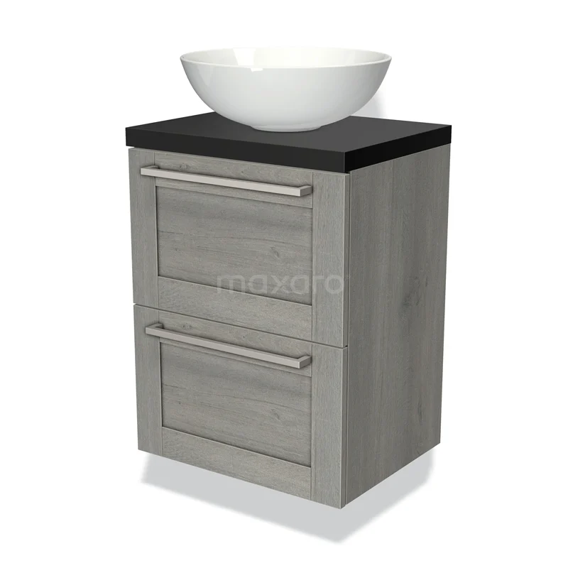 Modulo Plato Slim Vanity units for countertop basin | 50 cm Grey oak Frame front Matte black worktop 2 Stacked drawers BMK37-00187