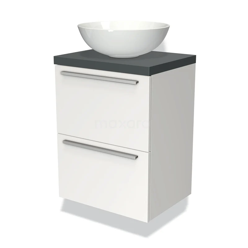Modulo Plato Slim Vanity units for countertop basin | 50 cm Matte white Flat front Dark grey worktop 2 Stacked drawers BMK37-00286