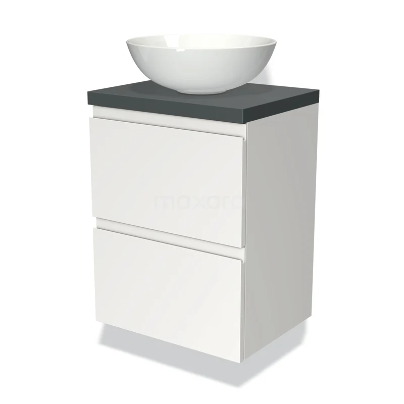 Modulo Plato Slim Vanity units for countertop basin | 50 cm Matte white Handle-less front Dark grey worktop 2 Stacked drawers BMK37-00288