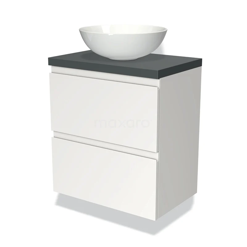 Wit badkamermeubel met twee lades, grijs blad en stijlvolle ronde waskom; modern design, perfect voor elke badkamerstijl.