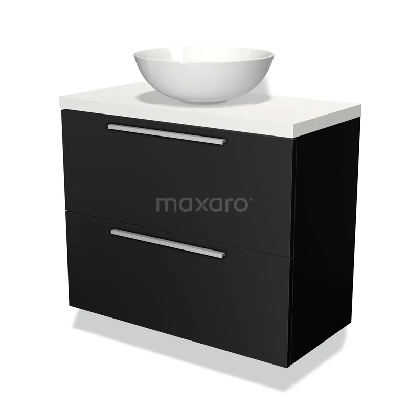 Modulo Plato Slim Vanity units for countertop basin | 80 cm Matte black Flat front Matte white worktop 2 Stacked drawers BMK37-01080