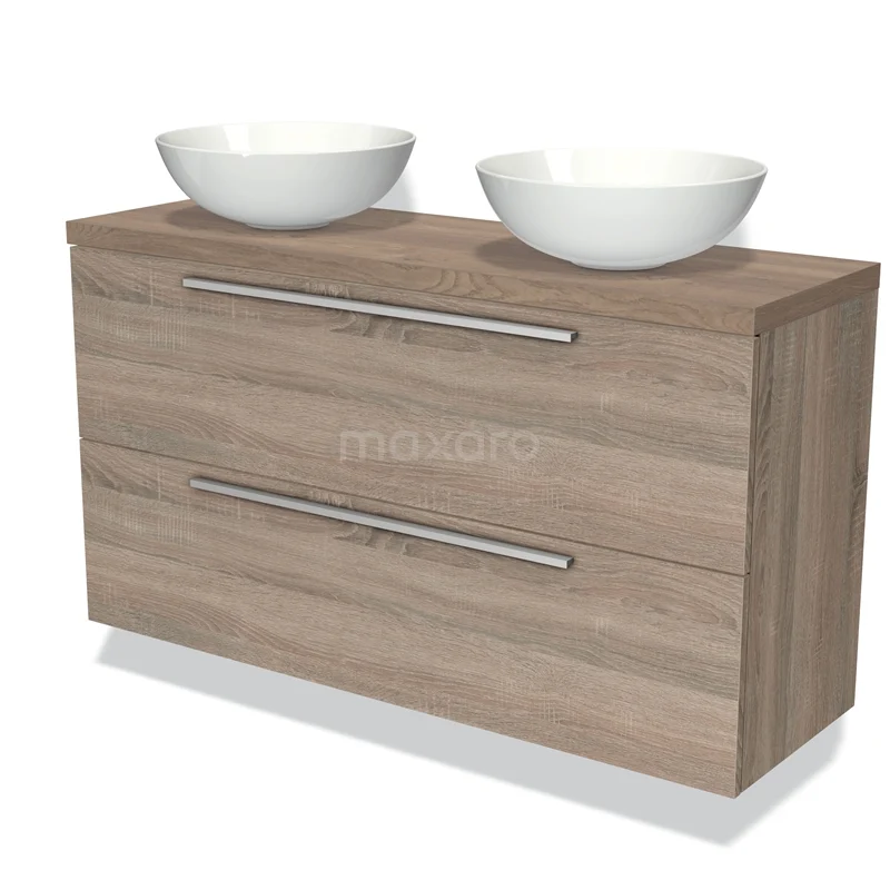 Modulo Plato Slim Vanity units for countertop basin | 120 cm Oak Flat front Mid brown oak worktop 2 Stacked drawers BMK37-02107