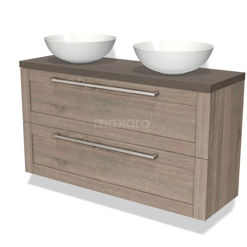 Modulo Plato Slim Vanity units for countertop basin | 120 cm Oak Frame front Dark brown oak worktop 2 Stacked drawers BMK37-02138