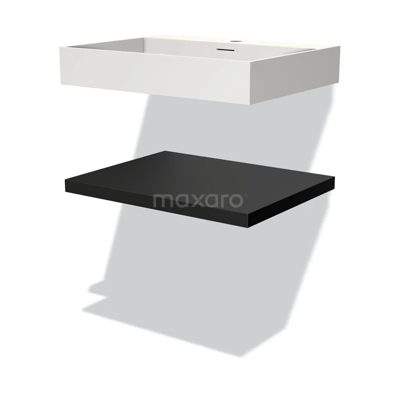 Modulo Waschtische | 60 cm Matt Schwarz front Solid Surface Waschbecken mit Platte BMW10-00043 Weißes rechteckiges Waschtischplatte mit schwarzem Unterregal, elegantes Design, ideal für einen modernen Badezimmer Stil.