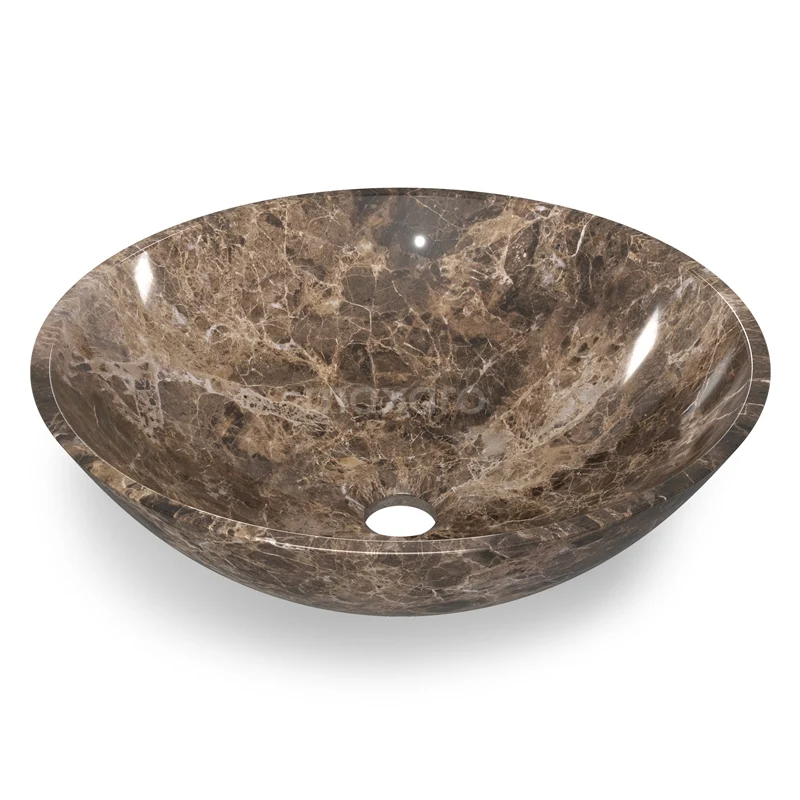 Aufsatzwaschbecken Dark Emperador Naturstein 40x14cm N125-0031 Runder Marmor-Aufsatzwaschbecken, Brauntöne, luxuriöses Design; perfekt als Blickfang in einem modernen Badezimmer.