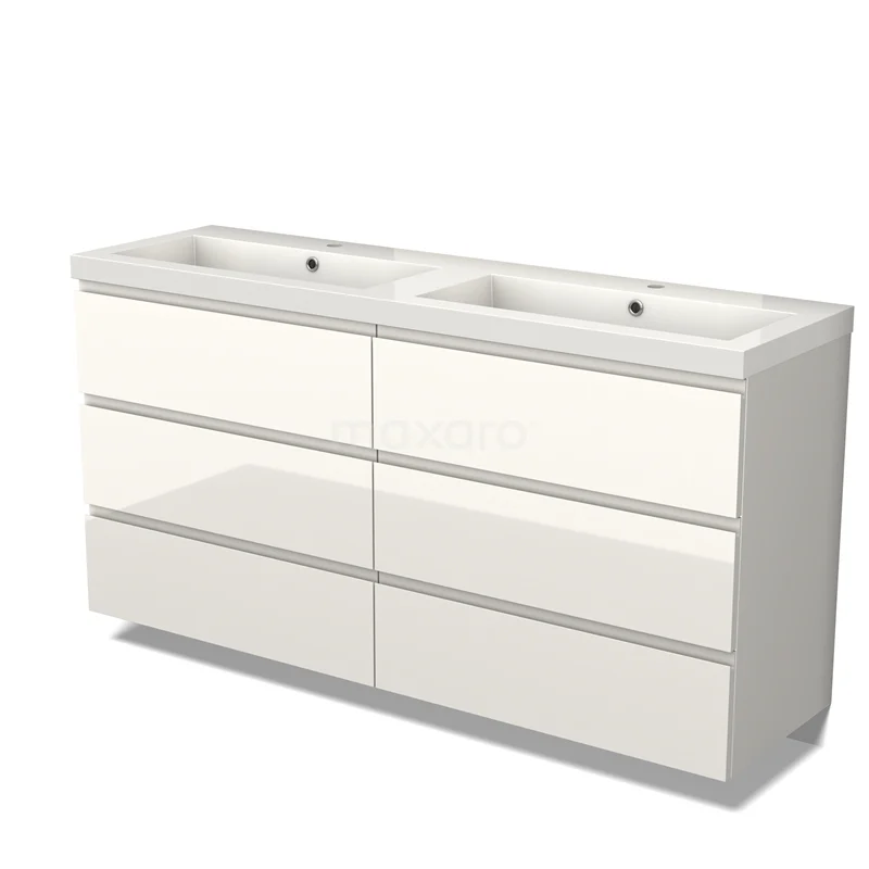 Modulo Vanity units with basin | 160 cm High-gloss white Handle-less front Mineral marble 6 drawers BMW20-00009