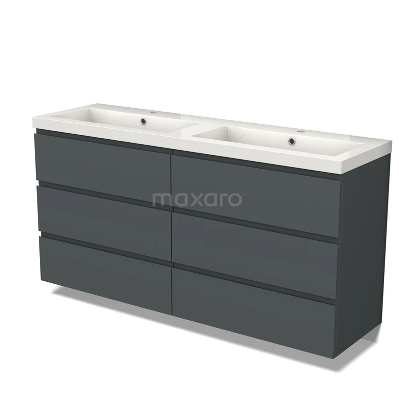 Modulo Vanity units with basin | 160 cm Dark grey Handle-less front Mineral marble 6 drawers BMW20-00015