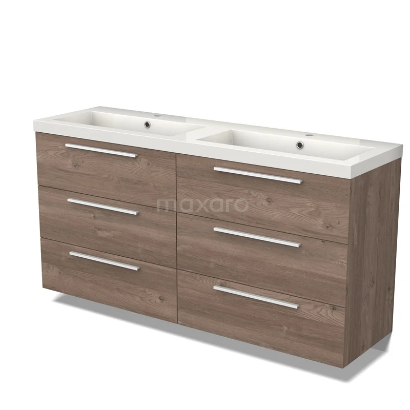 Modulo Vanity units with basin | 160 cm Mid brown oak Flat front Mineral marble 6 drawers BMW20-00025