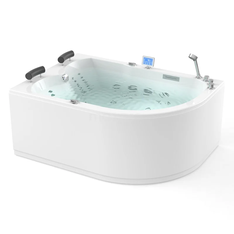 Whirlpool Bad Atlantic Platinum 2-Personen links 170x120cm Wasser- und Luftmassage mit Turbo W04014EL Eckbadewanne aus weißem Acryl mit Hydromassagesystem und ergonomischen Armstützen, ideal für luxuriöse Entspannung im Badezimmer.