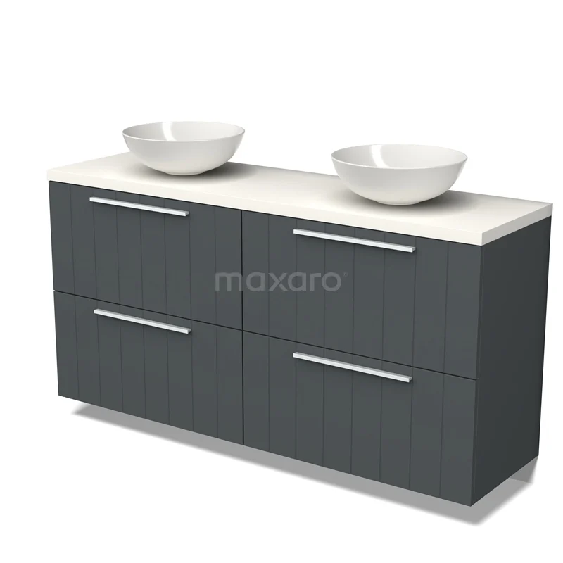Modulo Plato Vanity units for countertop basin | 160 cm Dark grey Slat front Matte white worktop 4 high drawers BMK14-00542