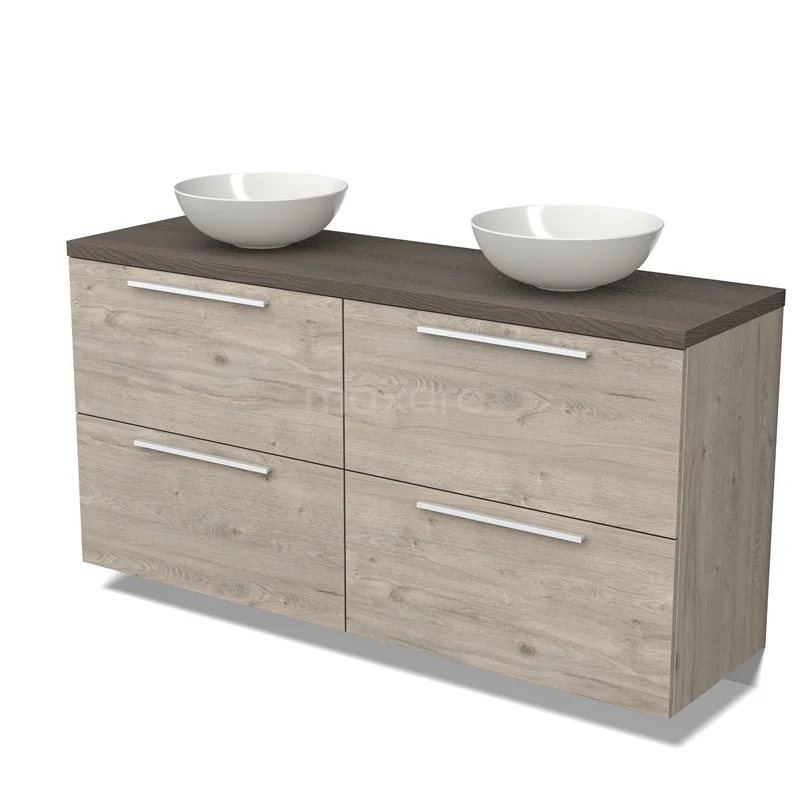 Modulo Plato Vanity units for countertop basin | 160 cm Light grey oak Flat front Dark brown oak worktop 4 high drawers BMK14-00595
