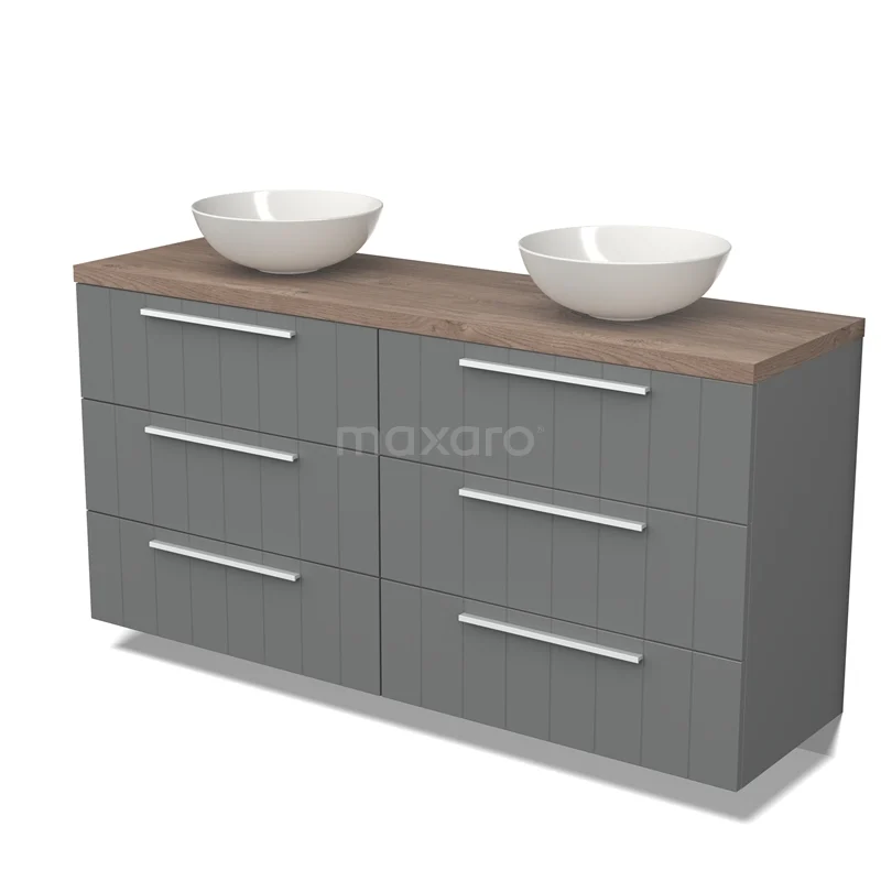Modulo Plato Vanity units for countertop basin | 160 cm Mid grey Slat front Mid brown oak worktop 6 drawers BMK20-00034