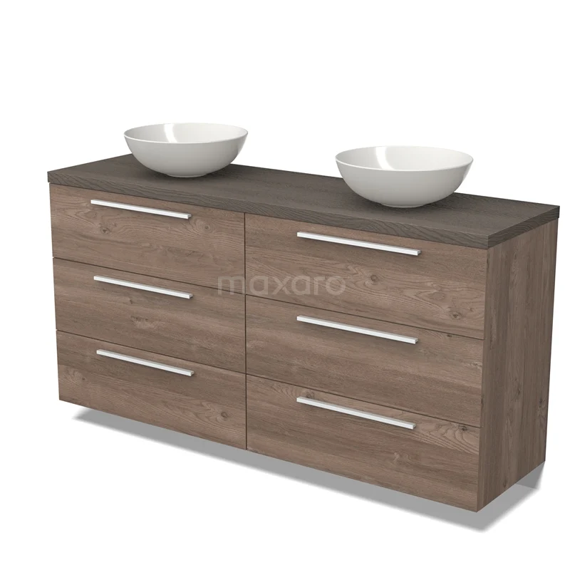 Modulo Plato Vanity units for countertop basin | 160 cm Mid brown oak Flat front Dark brown oak worktop 6 drawers BMK20-00175