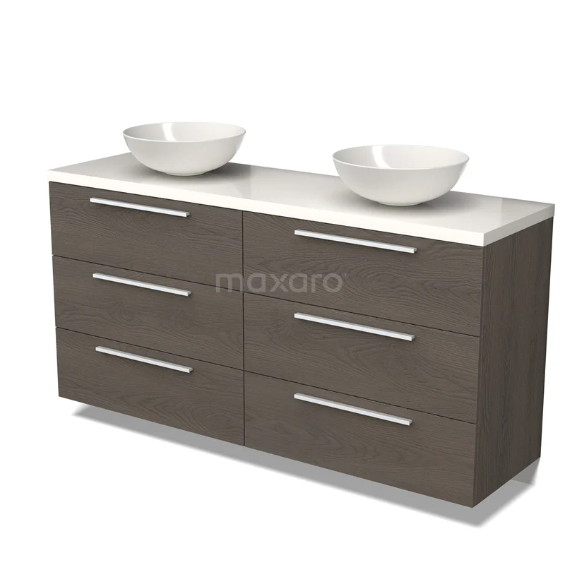 Modulo Plato Vanity units for countertop basin | 160 cm Dark brown oak Flat front High-gloss white worktop 6 drawers BMK20-00184