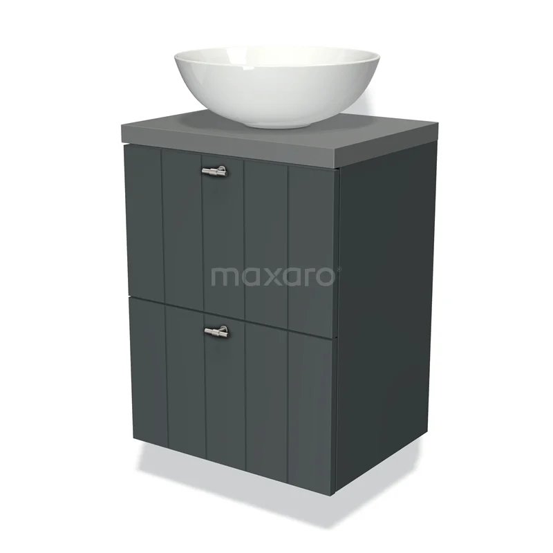 Modulo Plato Slim Vanity units for countertop basin | 50 cm Dark grey Slat front Mid grey worktop 2 Stacked drawers BMK37-00200