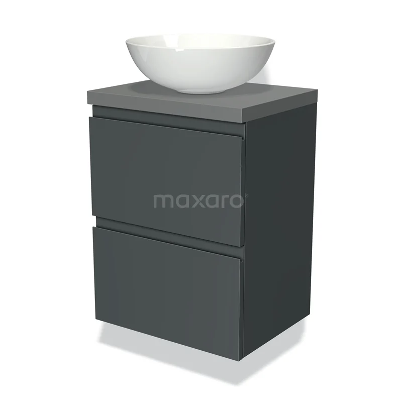 Modulo Plato Slim Vanity units for countertop basin | 50 cm Dark grey Handle-less front Mid grey worktop 2 Stacked drawers BMK37-00201
